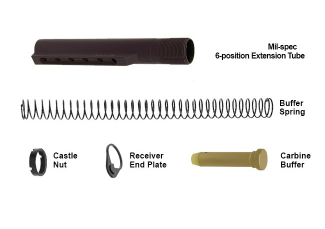 Tubo per AR15 MIL SPEC con rivestimento Cerakote® a 6 posizioni e kit accessori